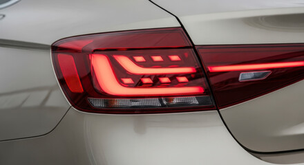 Fototapeta premium Close-up of modern car tail light with red glow