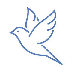 Obraz premium Graceful blue line art illustration of a bird in flight, minimalist vector graphic representing peace, freedom, and nature on a white background.