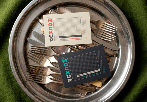 Personal Cards on Silverware Mockup