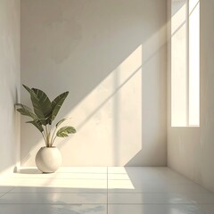 Minimalist Interior with Plant and Sunlight - Serene and Bright.