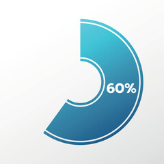 60% chart. Isolated symbol. Vector blue gradient element. Infographic sign. Illustration, icon for business, finance, report, web design, download, presentation