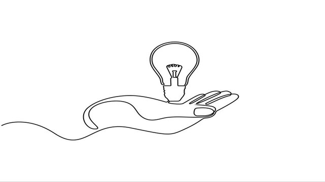 Self drawing animation of one line electrical bulb vector illustration. Electric lamp animation, Light bulb. Continuous one line drawing
