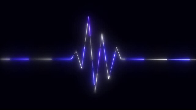 Abstract glowing neon heart beat icon animation on black background. 4k video