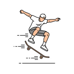Obraz premium Skateboarder performing trick in air, dynamic line art illustration