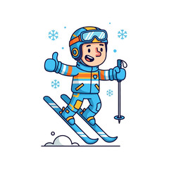 Fototapeta premium Happy Skier Doing Thumbs Up While Skiing Downhill in Snow