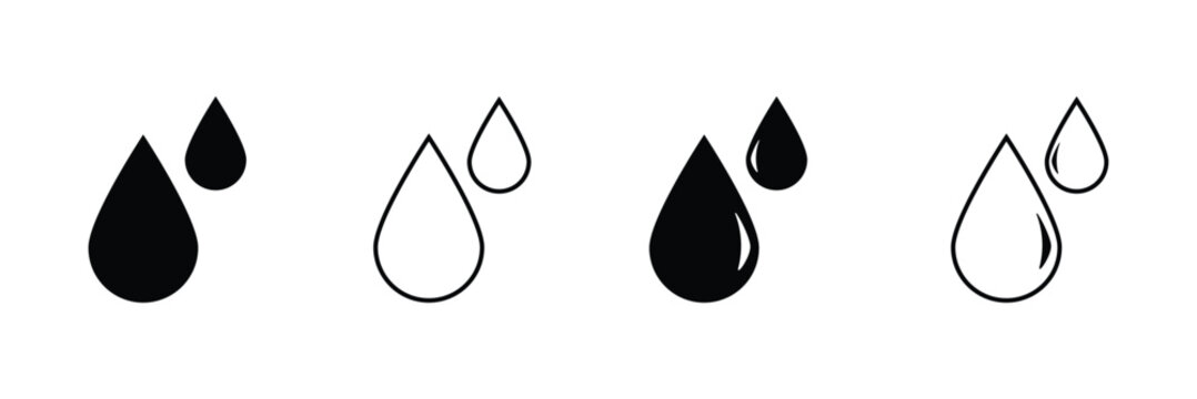 Water drop icon. featuring black and blue water drop symbols in circular design, perfect for waterproof surface warnings, safety signage, product labels, instruction manuals. oil, tear drop icon. 