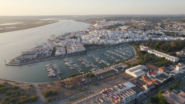Aerial View of Coastal Town of Ayamonte With Marina, Andalusia, Spain