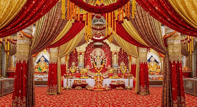 Grand Temple Decoration Navratri Altar Goddess Durga Shrine