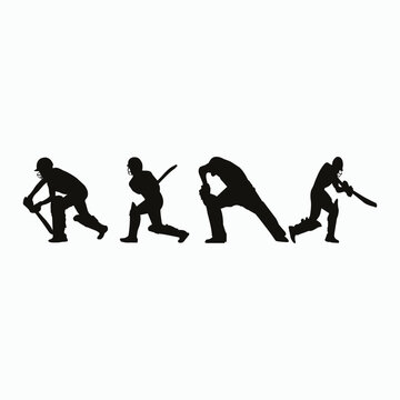 Cricket batsman silhouette with playing stile easy to edit 