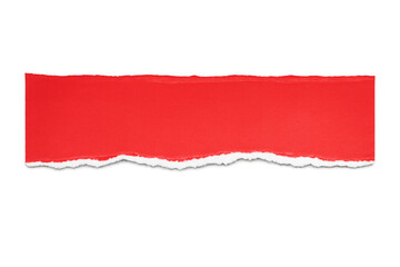 Ripped red paper strip creating textured edge design element with blank space for message on transparent background