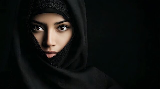 Beautiful Muslim Woman Wearing a Black Hijab and Niqab