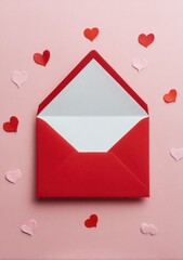 Red envelope with hearts for Valentine's day.