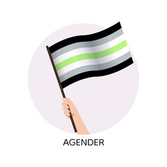 Hand hold waving agender pride flag. Support vector illustration