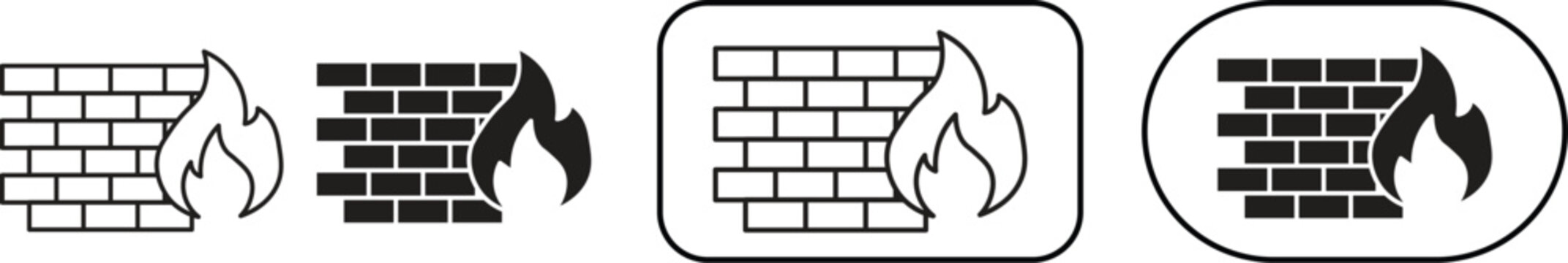 Brick wall and fire vector icon set collection. Firewall Icon for Network Security and Cyber Protection. Internet security firewall vector icon on transparent background
