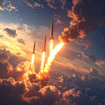 Rocket Launch Amidst Clouds - A Symphony of Power and Ambition.