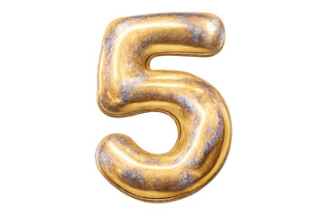 Golden metallic textured number five with transparent background