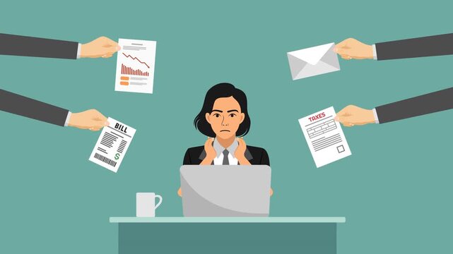 stress worker video animation tired employee flat concept