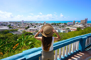 Fototapeta premium Tourist woman enjoying cityscape of Maceio, Alagoas, Brazil