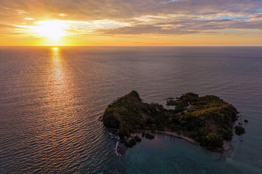 Aerial Sunset Drone View of Tanga Island, Nosy Be, Madagascar
