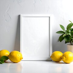 Minimalist Lemon Still Life with White Frame Mockup.