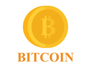 Obraz premium Vector illustration of a gold Bitcoin cryptocurrency coin icon with a flat design. Symbols of blockchain, financial transactions, business, electronics, virtual.