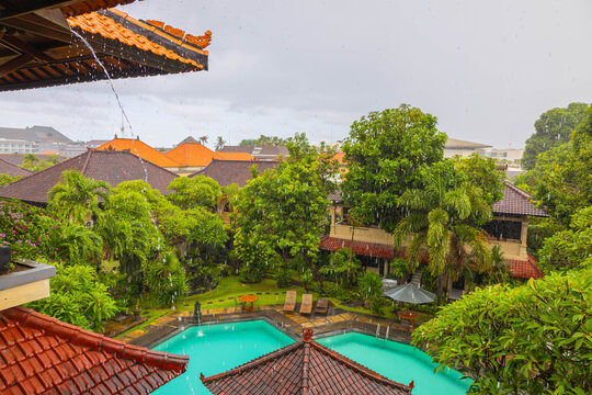 Traditional Balinese Entrance Gate with Rain