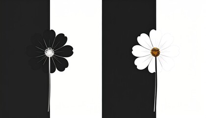 Black/white striped background with a split-colored flower, simple and clean