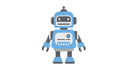 Fototapeta premium Cute Blue Robot Character on White Background