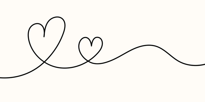Love line heart art continuous sign for wedding abstract decor and divider. Valentines squiggle curve cable drawing long tangle thin wavy curvy thread black pattern loop