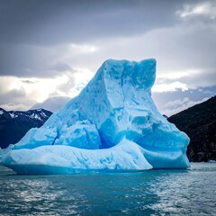 Majestic Iceberg Floating in Serene Waters Under Cloudy Skies.