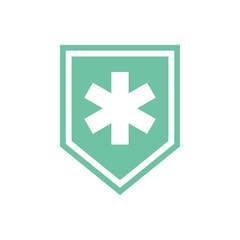 Obraz premium Simple Cross Healthcare Shield Icon Logo Template