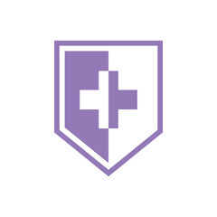 Obraz premium Simple Cross Healthcare Shield Icon Logo Template
