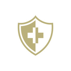 Fototapeta premium Simple Cross Healthcare Shield Icon Logo Template