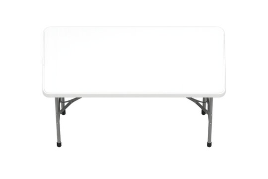 White folding plastic table with metal legs on a black background, isolated