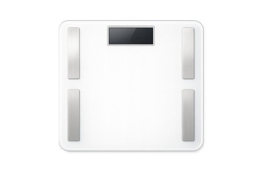 Modern white digital scale with brushed metal accents and a sleek display for health tracking