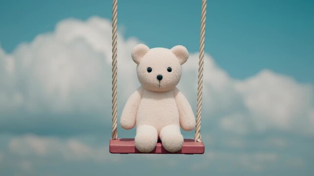 Cloud shape and Imagination daydream, a teddy bear on a swing.