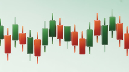 Obraz premium Financial candlestick chart depicts stock market trends and investment strategies with green and red bars against a light blue gradient background ideal for business