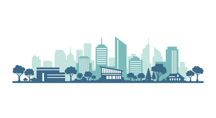Fototapeta premium Modern City Skyline with Green Trees and Buildings