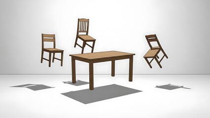 Fototapeta premium Table and chairs with holes in floor.