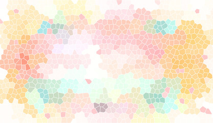 Abstract pastel mosaic background with soft pink orange and teal geometric pattern. Creative artistic stained glass texture with bright minimalist aesthetic and organic cells.