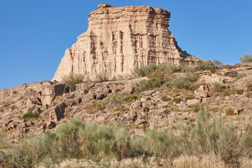Picturesque pinnacle in Los Monegros. Torrollones La Gabarda, Huesca. Spain
