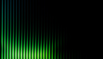 Abstract digital technology background with glowing neon green vertical lines on black. Futuristic cyber data stream aesthetic with minimalist light rays and dark creative backdrop.