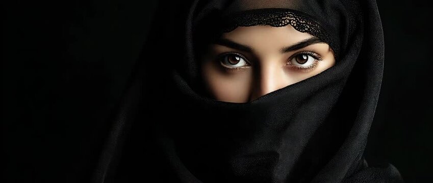 Beautiful Muslim Woman Wearing a Black Hijab and Niqab