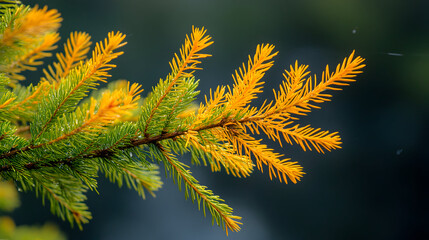Conifer branch with yellowing needles