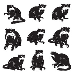 Fototapeta premium Black Emperor tamarin Silhouette Vector Illustration design, Solid White Background