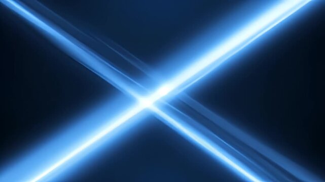 Abstract blue neon light trails crossing and glowing in darkness, futuristic motion background