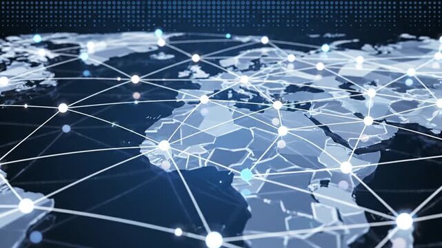 Global Network Connections Across Continents and Oceans Depicted in a Digital Representation