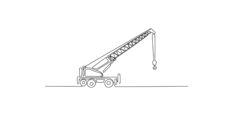 Continuous line drawing of a heavy-duty mobile crane for construction and industry projects © Line Art Gallery