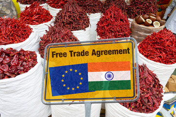 Free trade zone agreement between EU and India, reduce tariffs for import and export, economic and political ties, geopolitical tensions, global economic, commercial historic trading rule