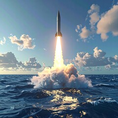 Missile Launch from the Ocean - A Powerful Display of Technology and Force.